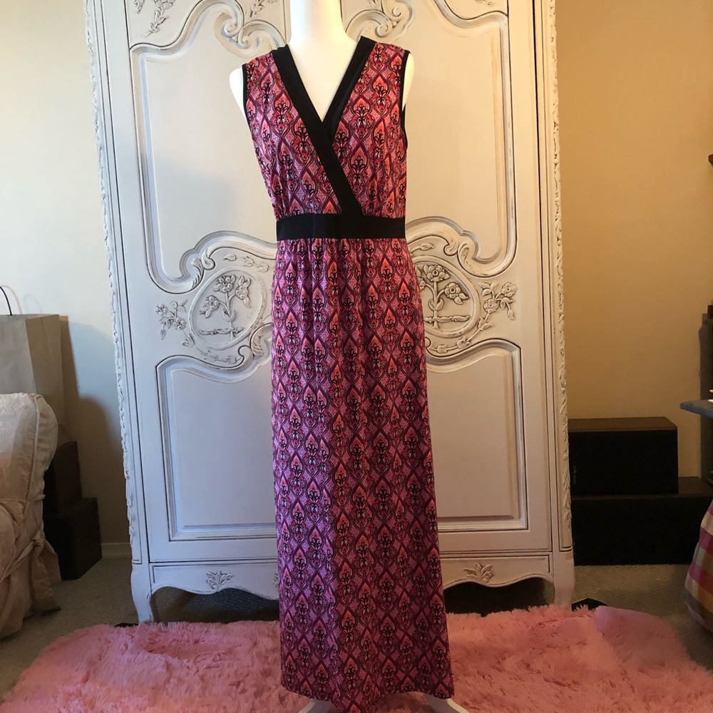 Susan Lawrence red/black/cream long dress